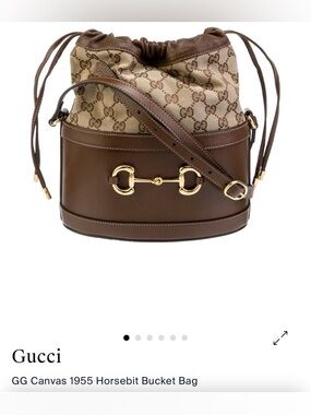 Gucci Beige GG Canvas and Brown Leather Horsebit Bucket Bag